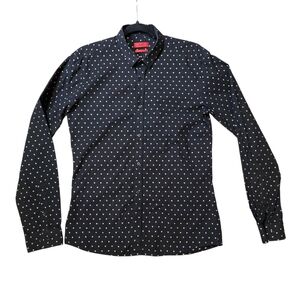 Hugo Boss Designer Black Dress Shirt with White Dots Button Up